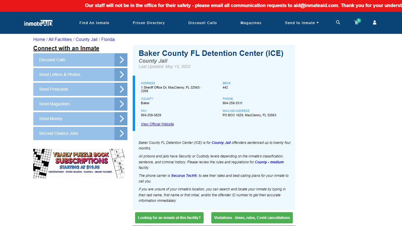 Baker County FL Detention Center (ICE) - Inmate Locator ...